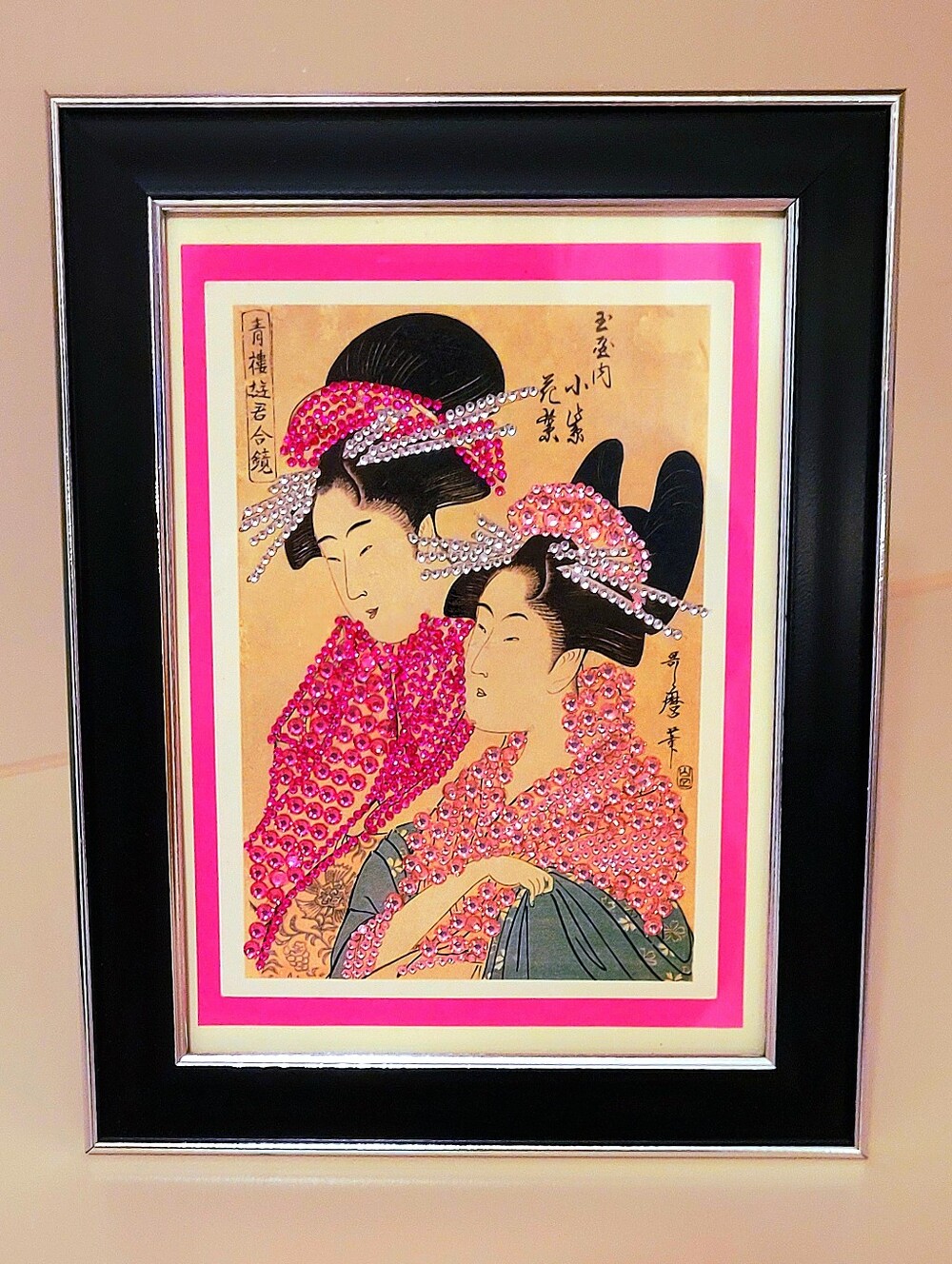 JAPANESE GEISHA WALL ART BY KITAGAWA UTAMARO EMBELLISHED & FRAMED